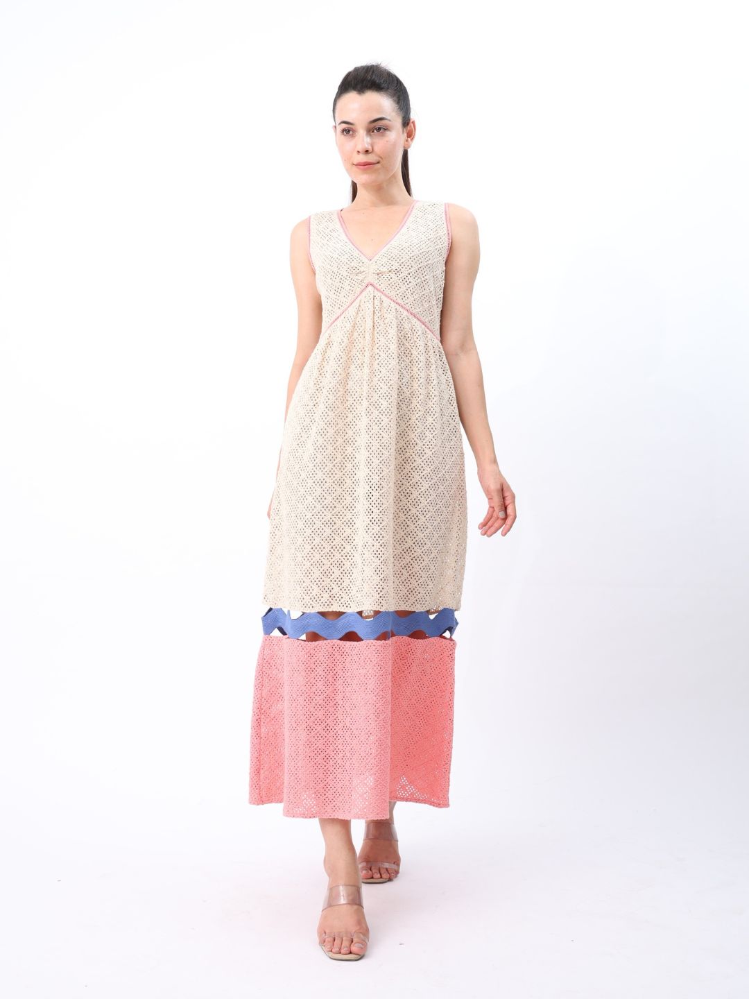 Fenna Maxi Mesh Dress with Broad Lace Detail