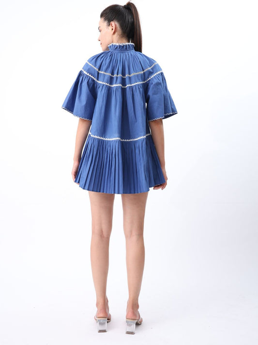 Riko Pleated Mini Dress With Embroidery Detail