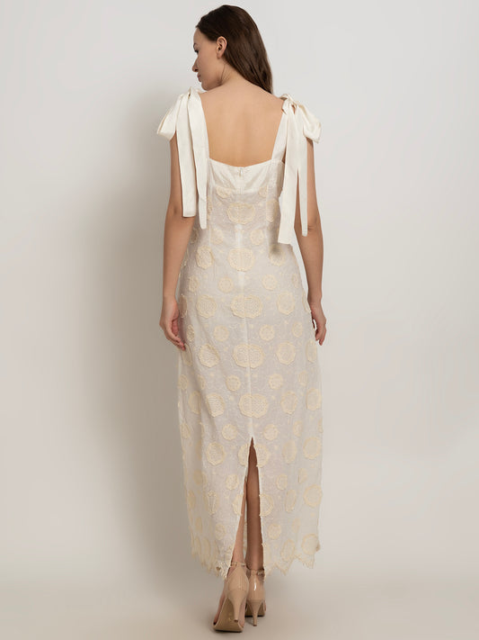 Irina 3D Embroidered Cotton Maxi Dress with Tie-Down Straps