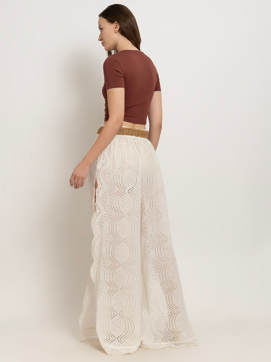 Jimena Holiday-Ready Schiffli Flare Pants with Side Slit