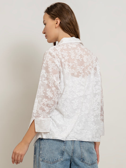 Emiko Sheer Floral Burnout Blouse with Inner