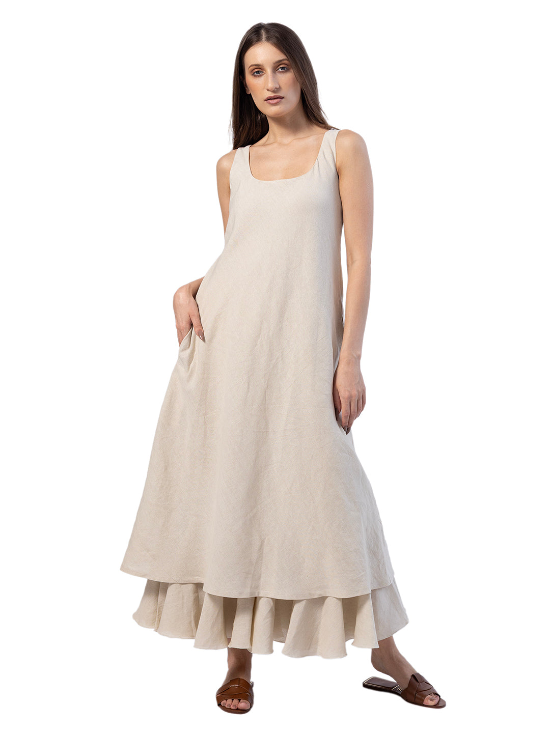 DIONNE LAYERED HEM SLEEVELESS DRESS