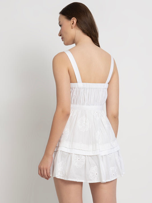 Zena Mini Dress with Floral Embroidery Detail