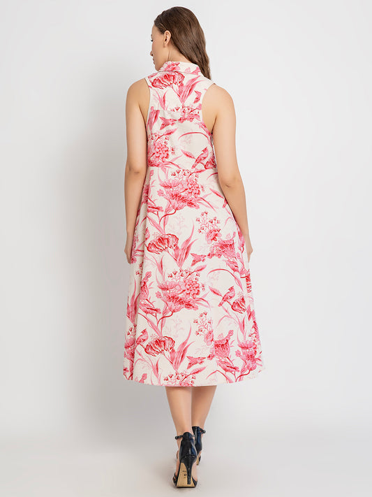 Himari Cotton Racerback Midi Dress with Soft Collar & Asymmetrical Hem