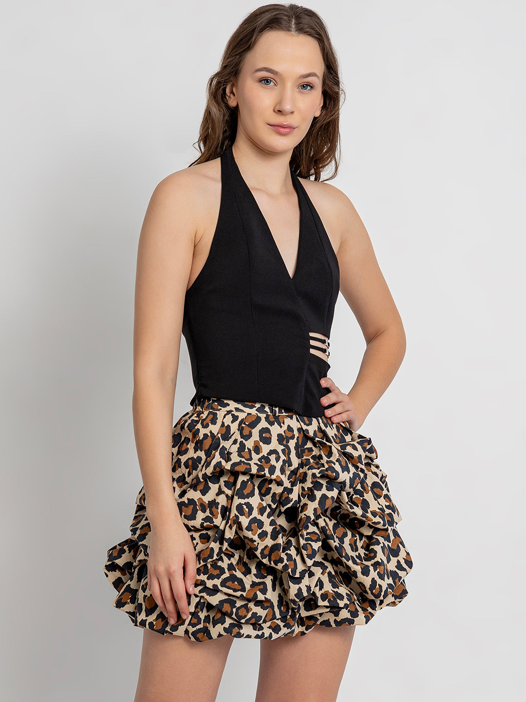 Loliu Leopard Print Ruffle Mini Skirt