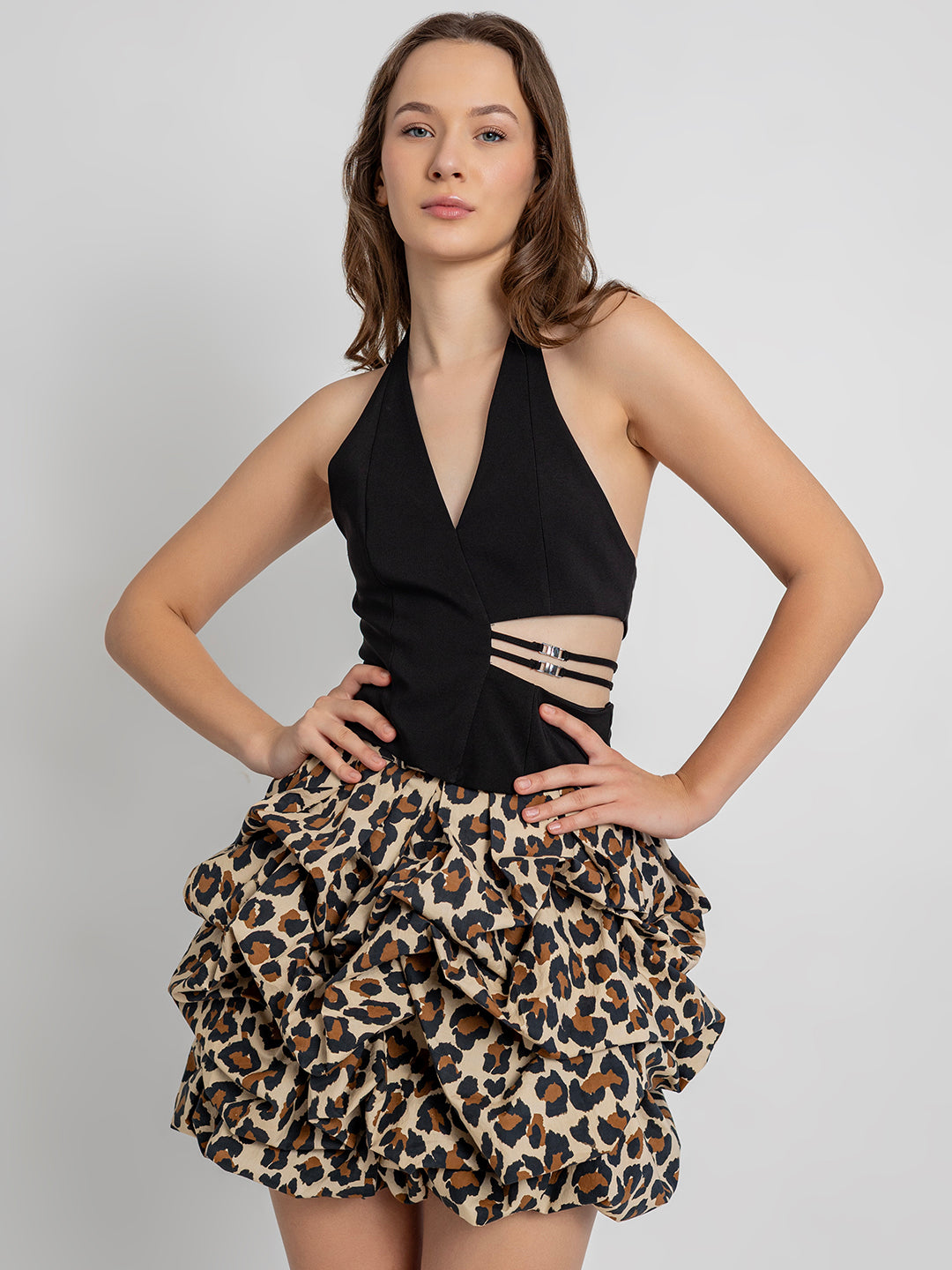 Loliu Leopard Print Ruffle Mini Skirt