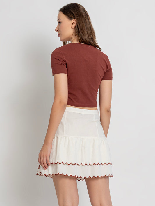 Vega Mini Skirt with Embroidery and Scalloping Details