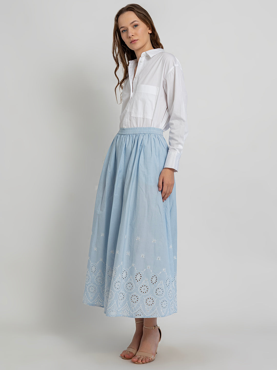 Misaki Maxi Skirt with Border Embroidery Detail