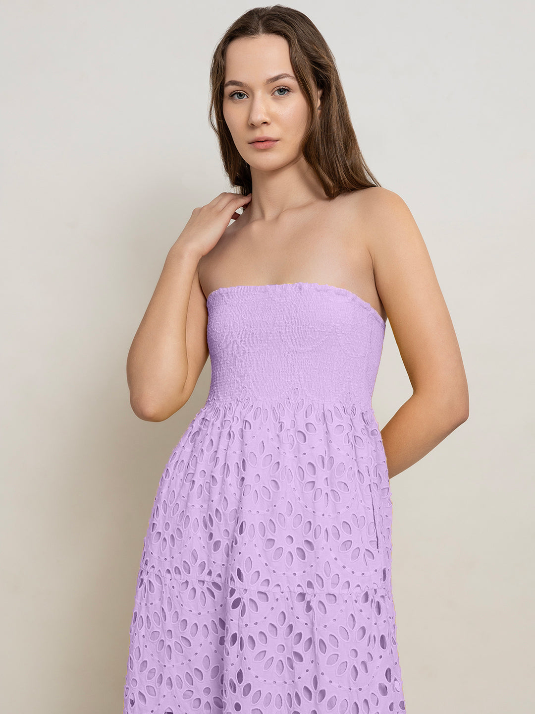 Enkai Off-Shoulder Smocked Bustier Dress