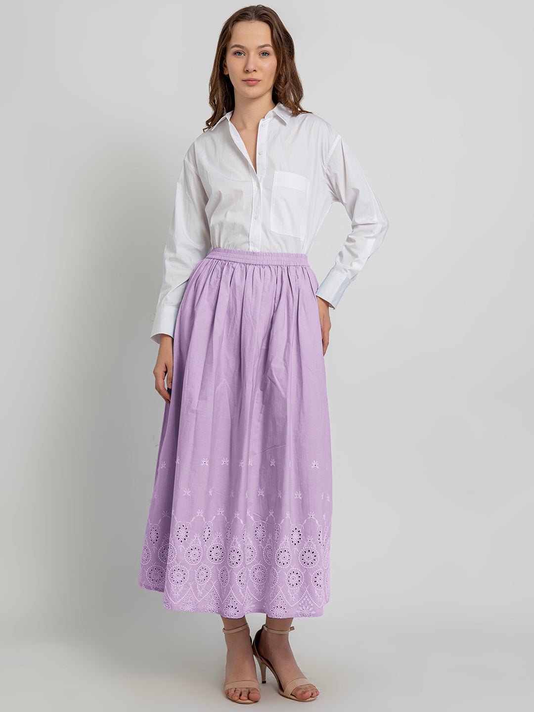 Misaki Maxi Skirt with Border Embroidery Detail