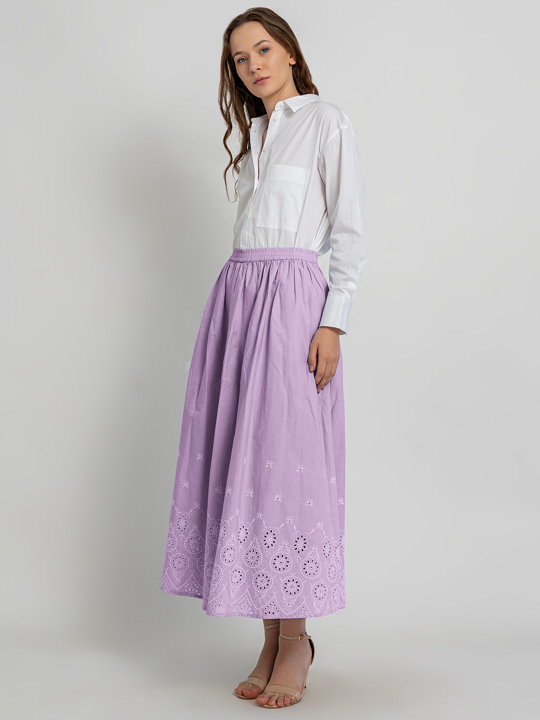 Misaki Maxi Skirt with Border Embroidery Detail