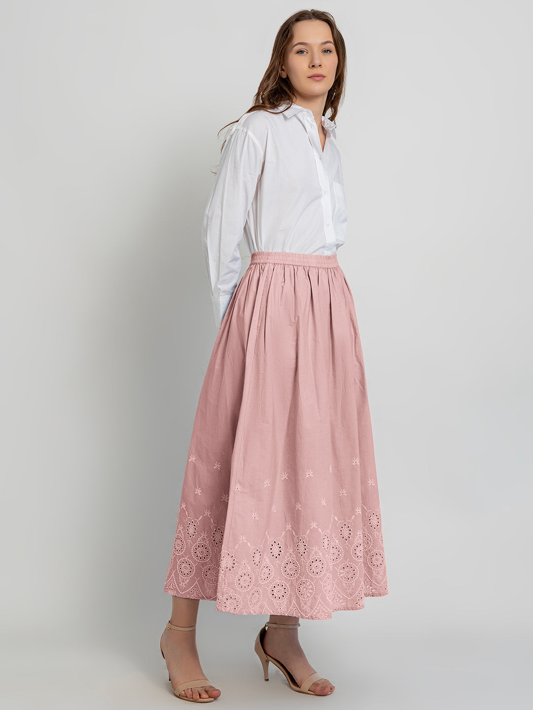 Misaki Maxi Skirt with Border Embroidery Detail
