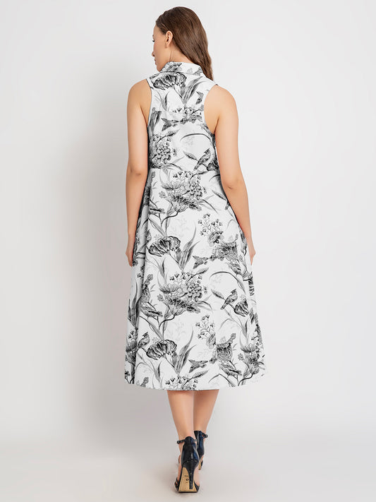 Himari Cotton Racerback Midi Dress with Soft Collar & Asymmetrical Hem