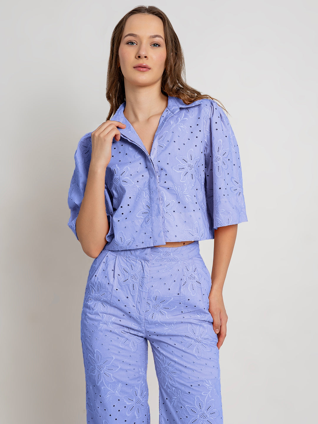 Belen Co-Ord Set With Full Schiffli Embroidery
