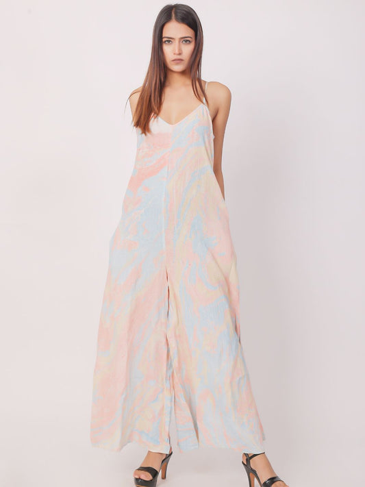 Ainhoa Soft Cotton Jumpsuit in Abstract Pastel Print