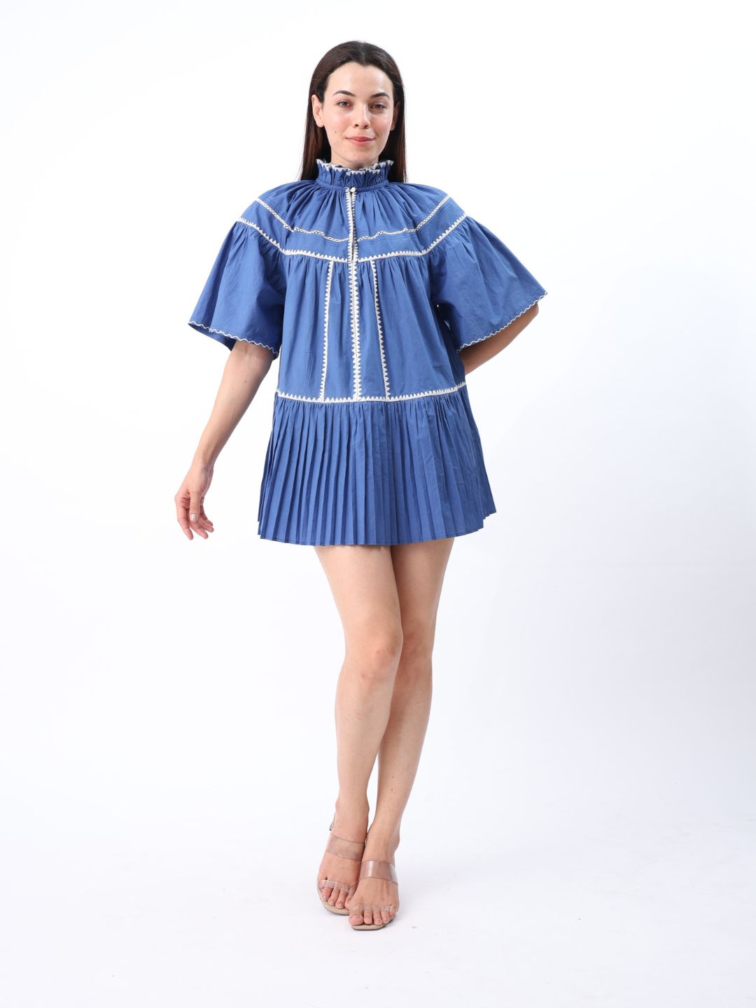 Riko Pleated Mini Dress With Embroidery Detail
