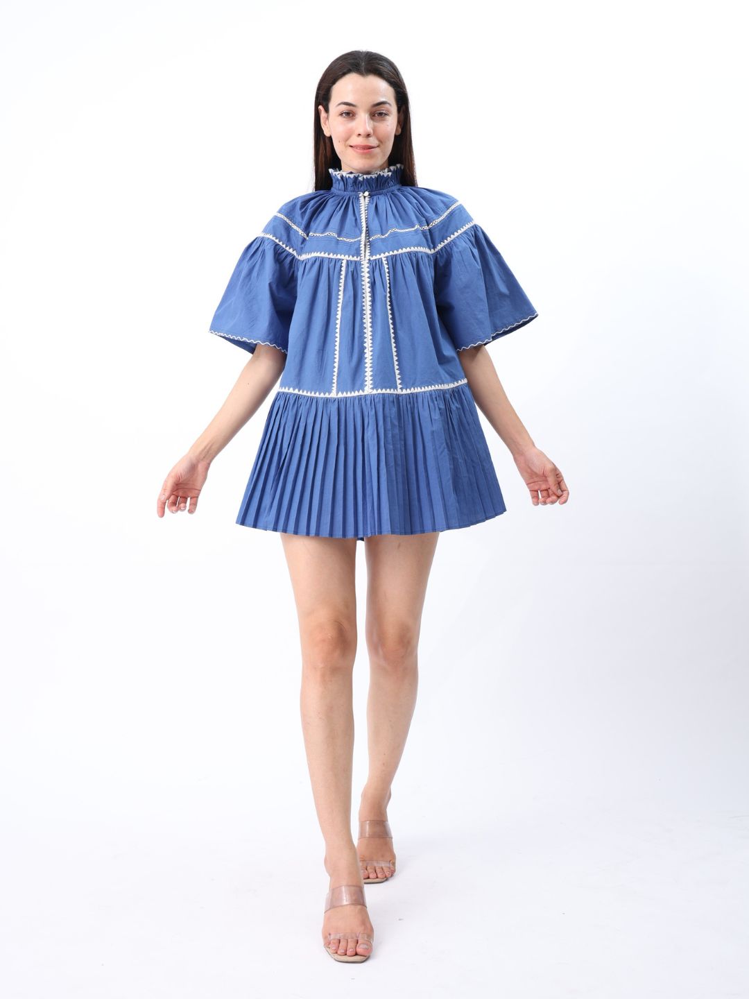 Riko Pleated Mini Dress With Embroidery Detail