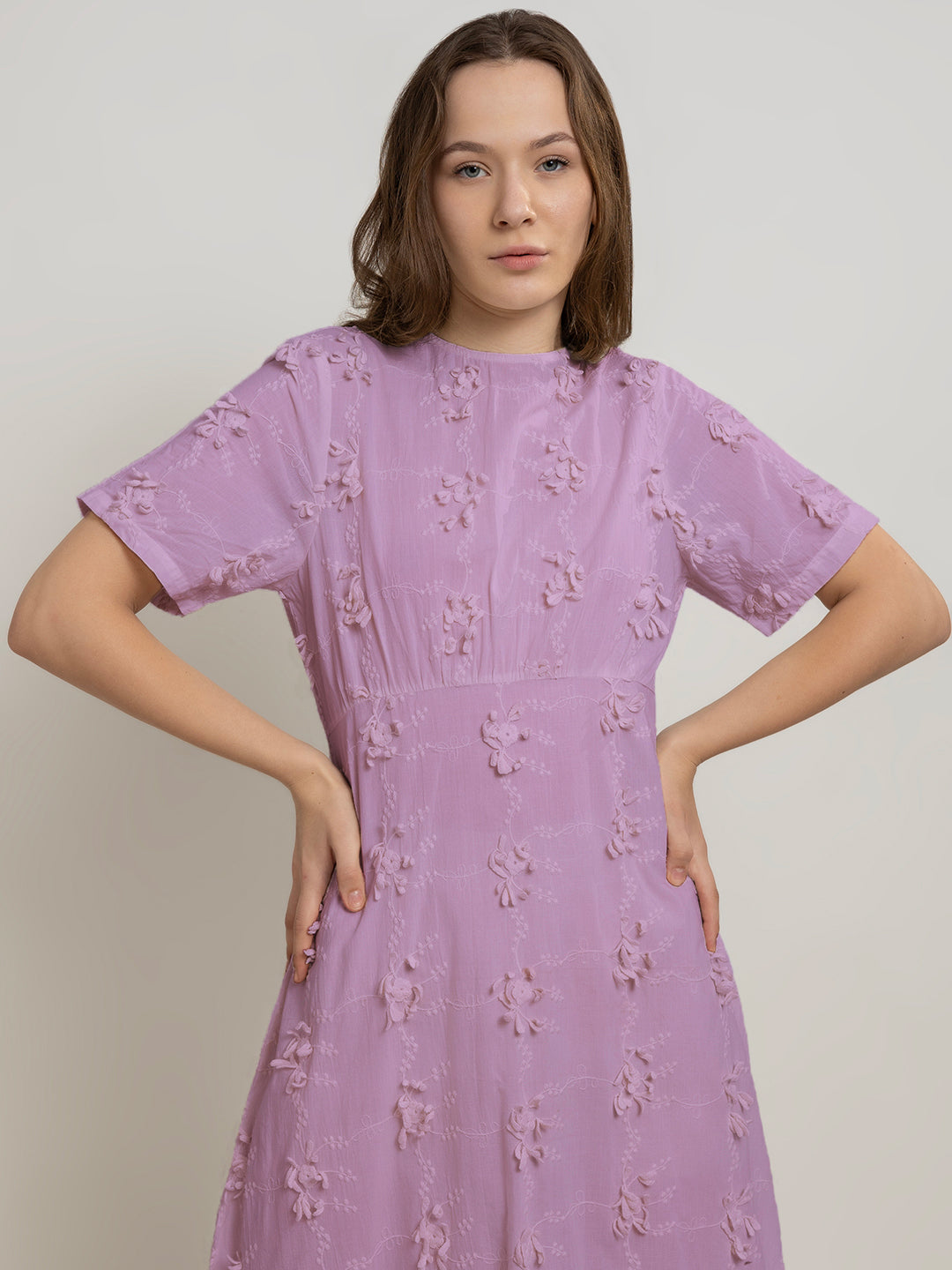 3D Embroidered Cotton Maxi Dress