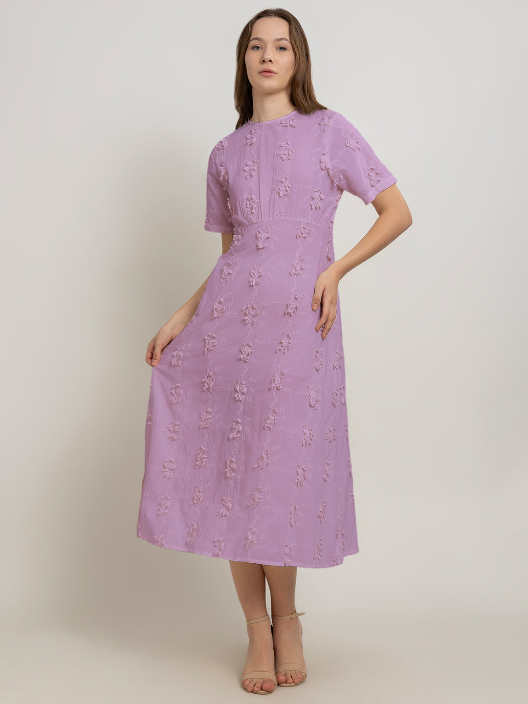 3D Embroidered Cotton Maxi Dress