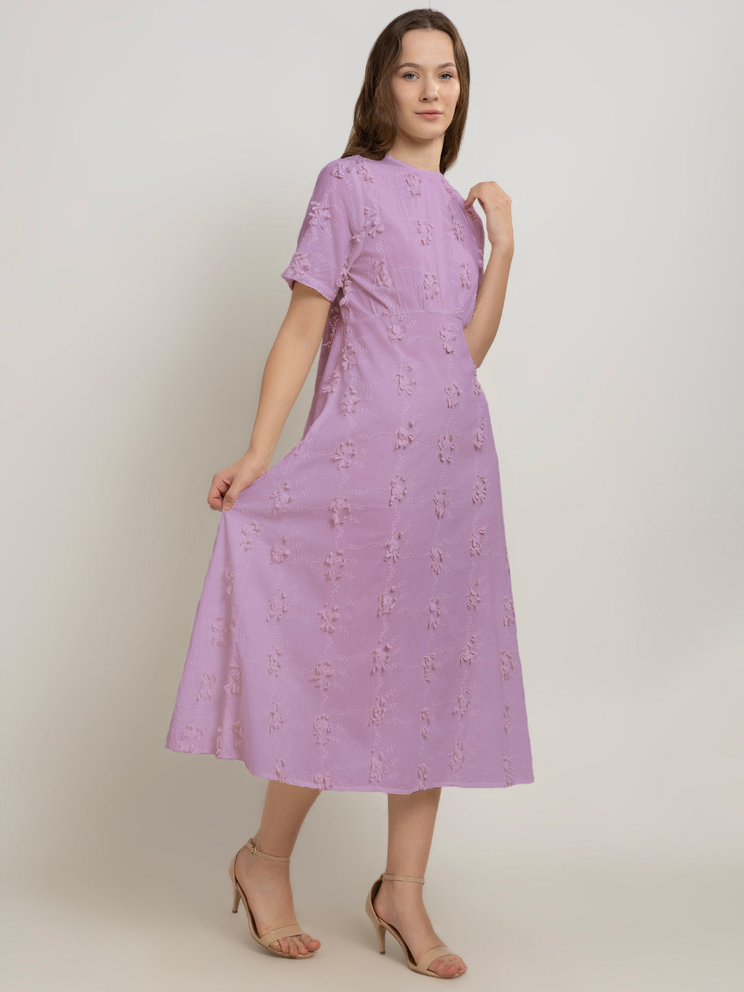 3D Embroidered Cotton Maxi Dress