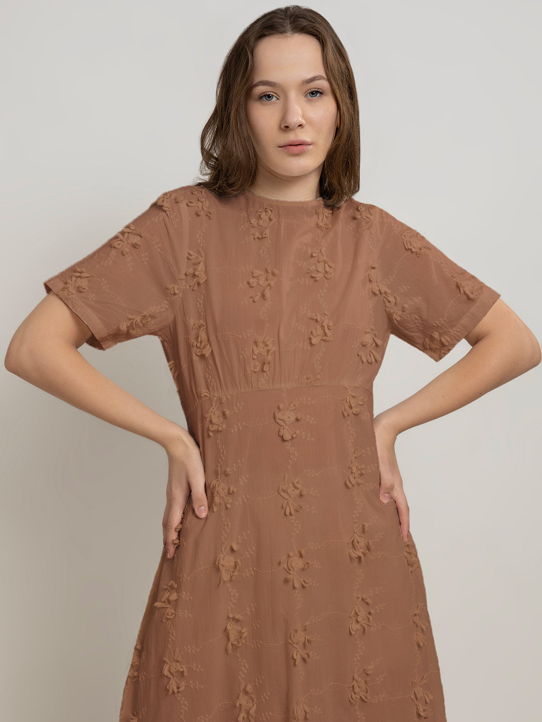 3D Embroidered Cotton Maxi Dress