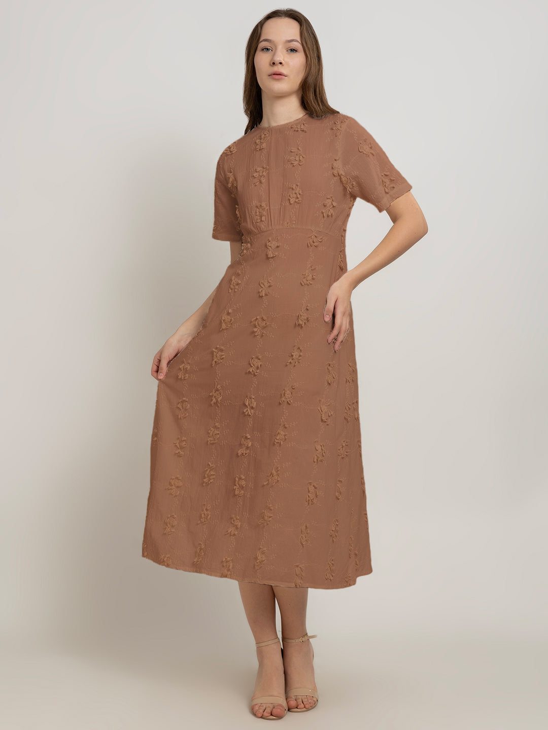 3D Embroidered Cotton Maxi Dress