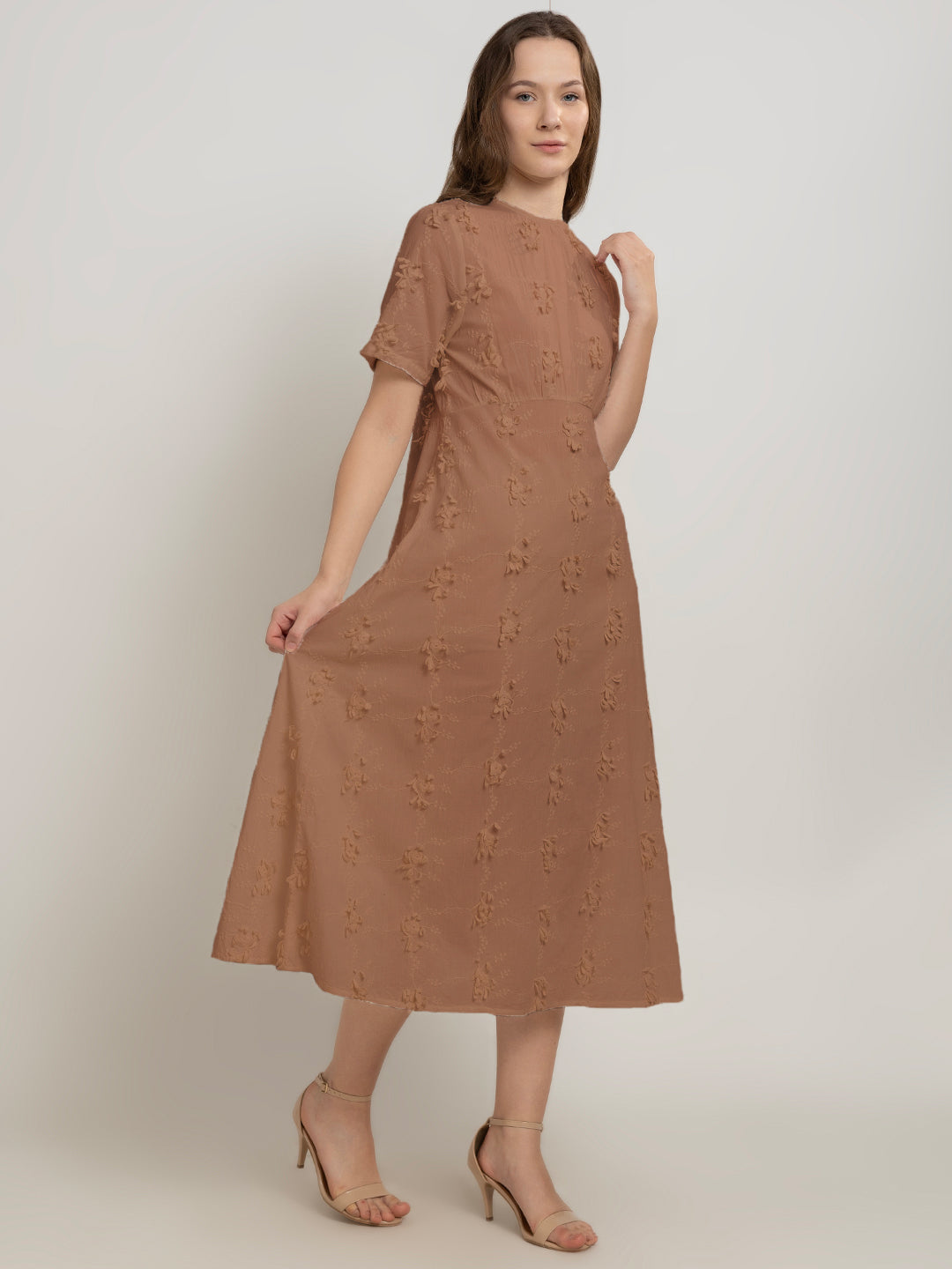 3D Embroidered Cotton Maxi Dress
