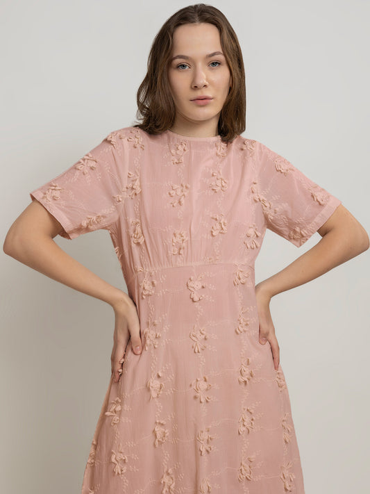 3D Embroidered Cotton Maxi Dress