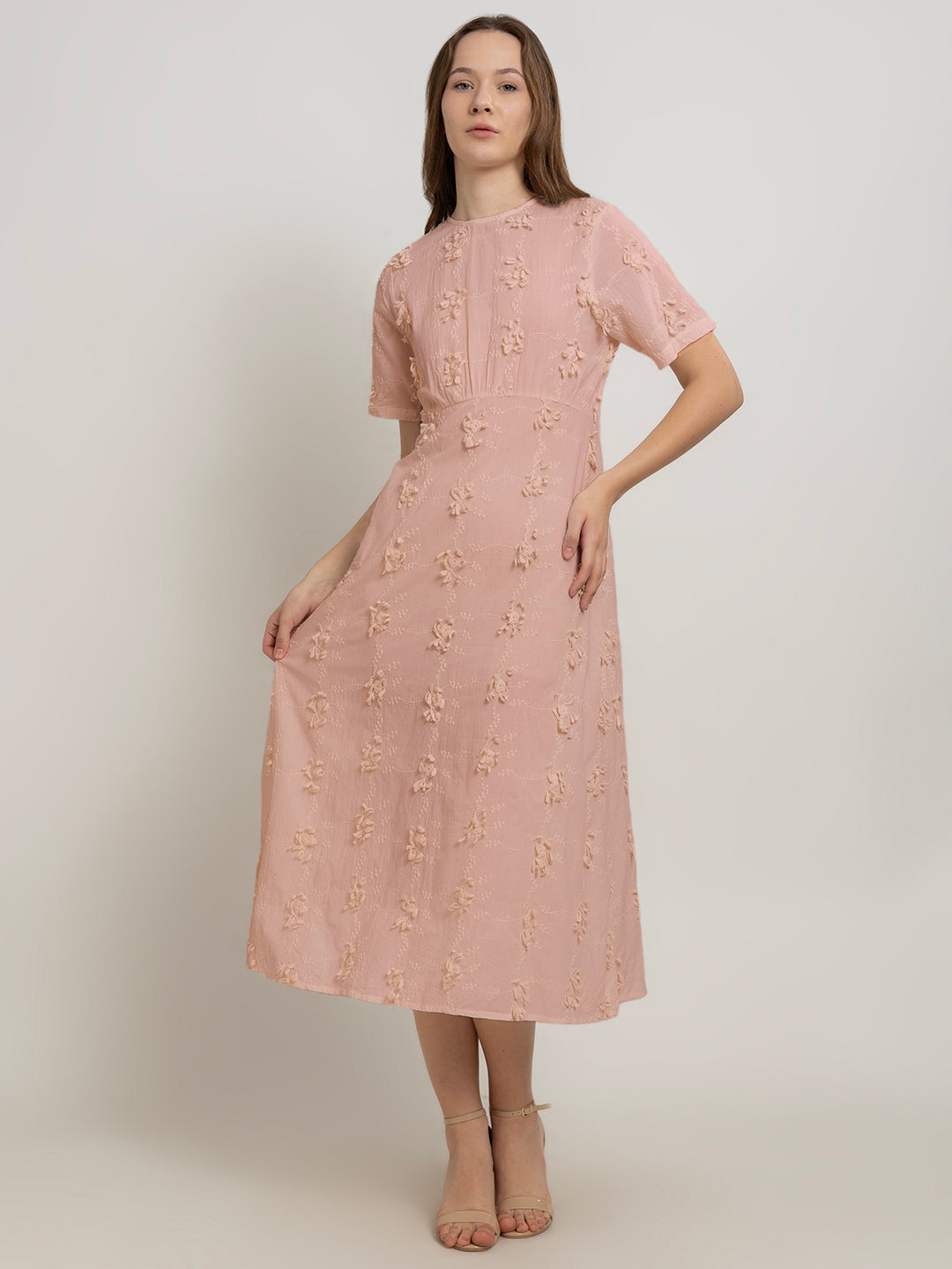 3D Embroidered Cotton Maxi Dress