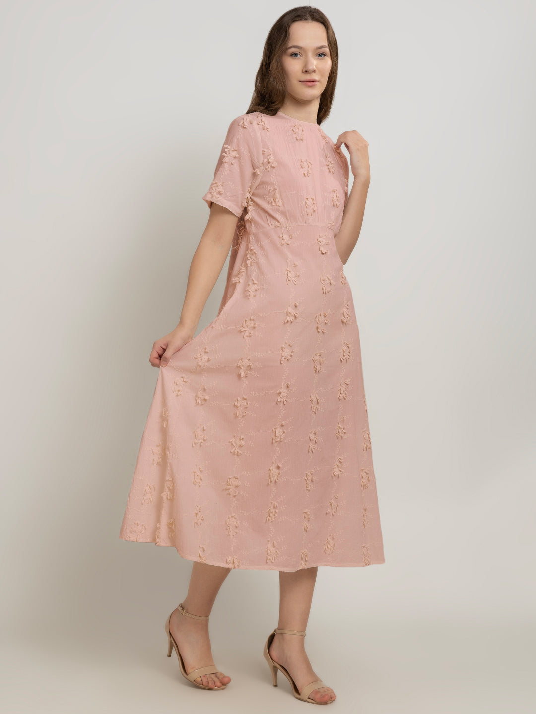 3D Embroidered Cotton Maxi Dress