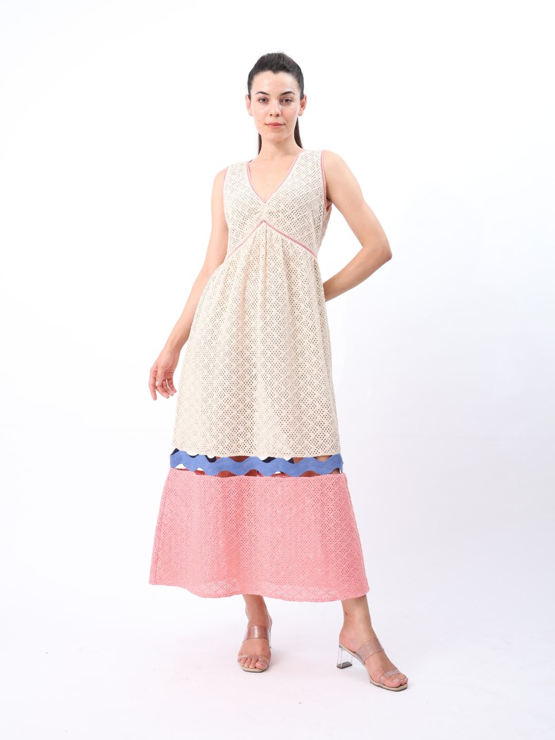 Fenna Maxi Mesh Dress with Broad Lace Detail
