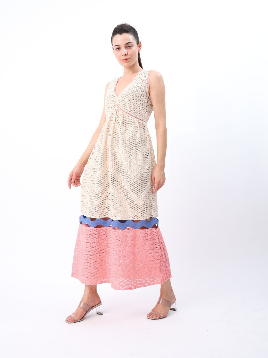 Fenna Maxi Mesh Dress with Broad Lace Detail