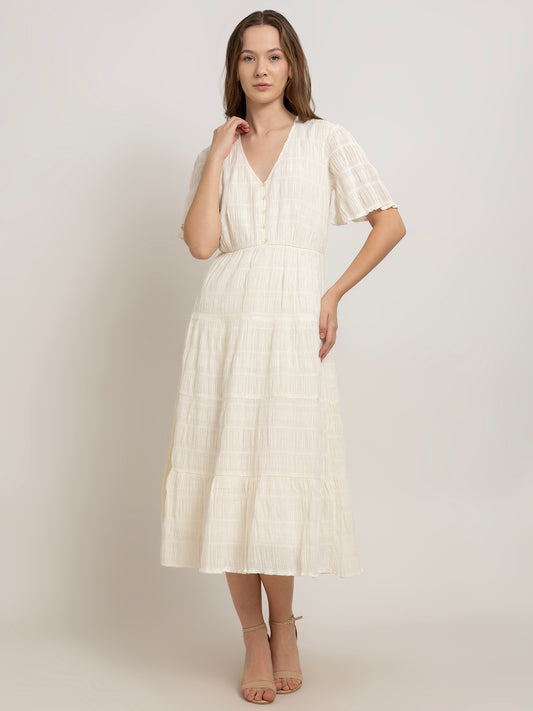 Nerea Midi Dress with Soft Flare Short Sleeves