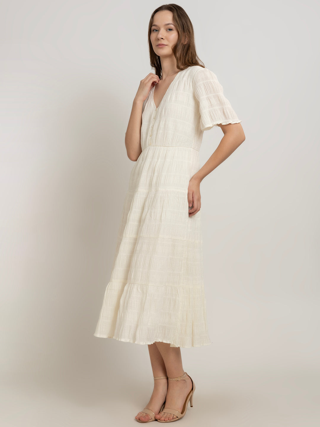 Nerea Midi Dress with Soft Flare Short Sleeves