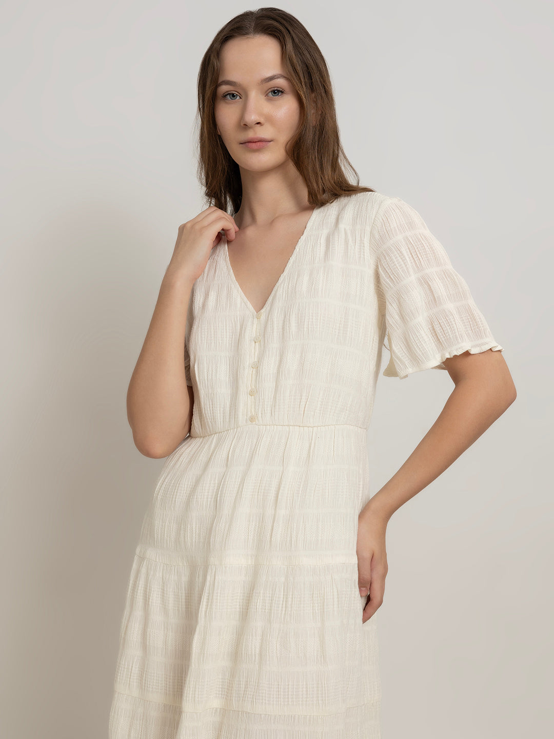 Nerea Midi Dress with Soft Flare Short Sleeves
