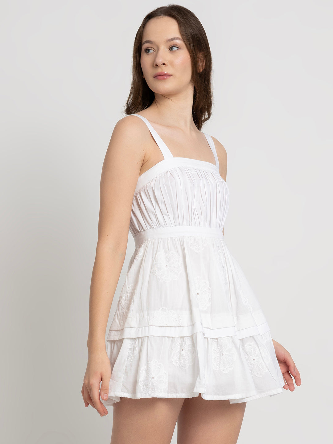 Zena Mini Dress with Floral Embroidery Detail