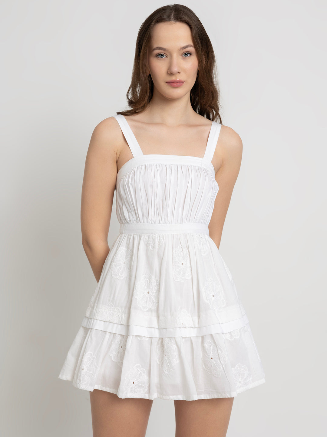 Zena Mini Dress with Floral Embroidery Detail
