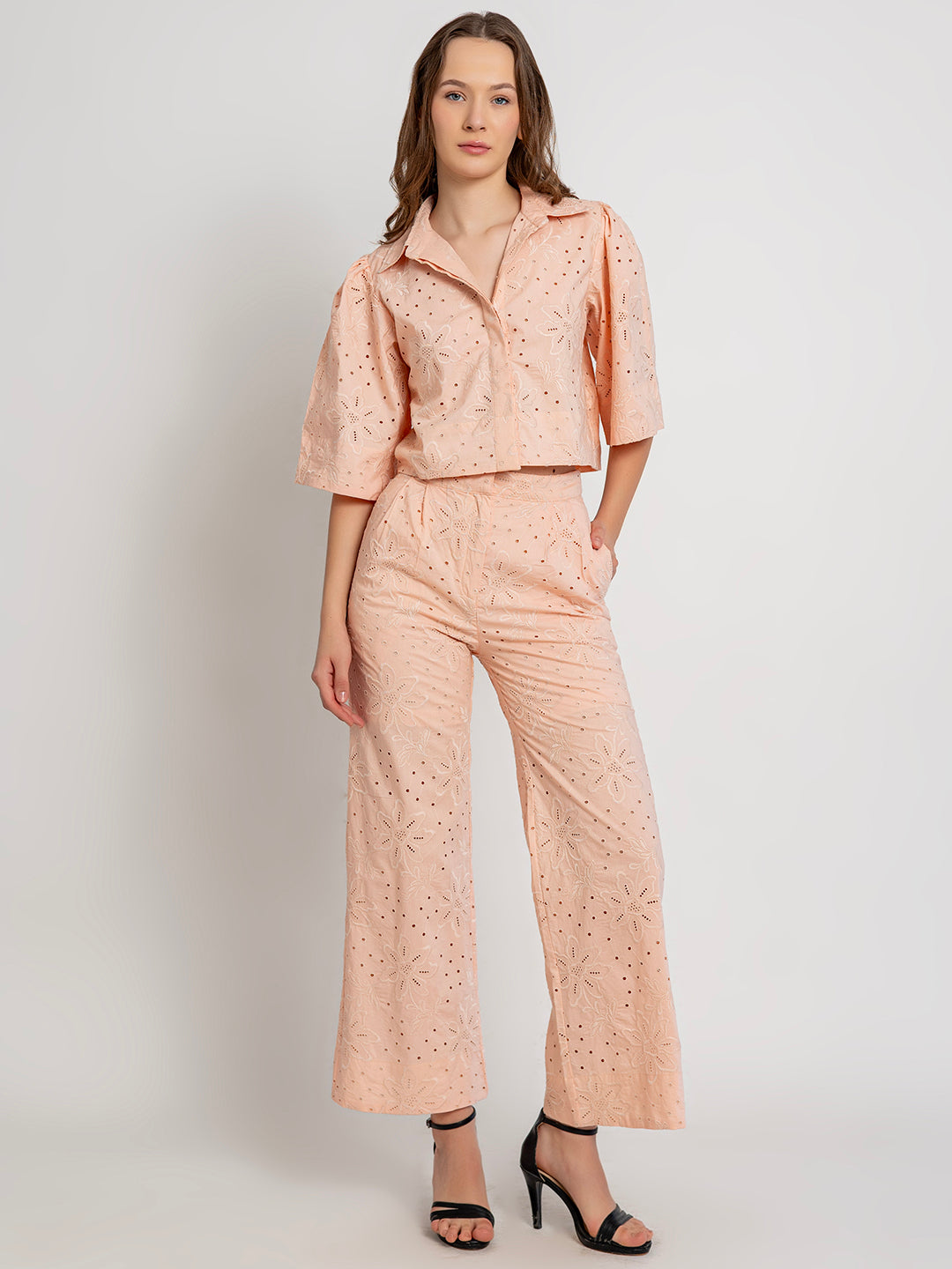 Belen Co-Ord Set With Full Schiffli Embroidery