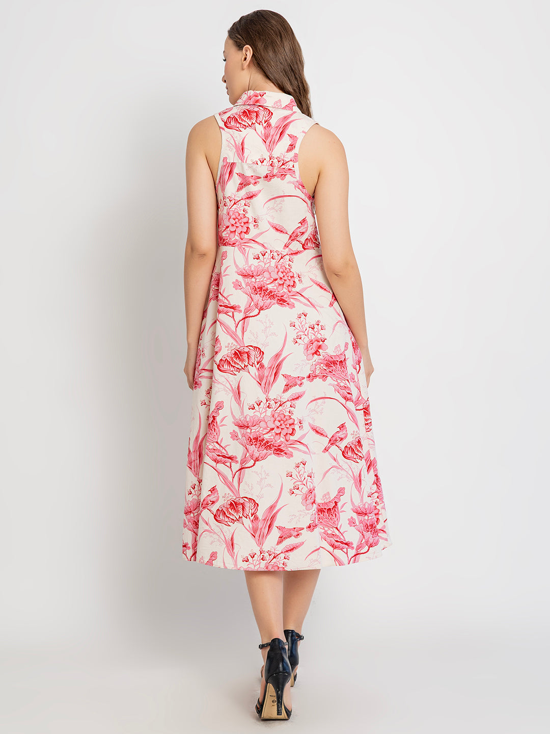 Himari Cotton Racerback Midi Dress with Soft Collar & Asymmetrical Hem