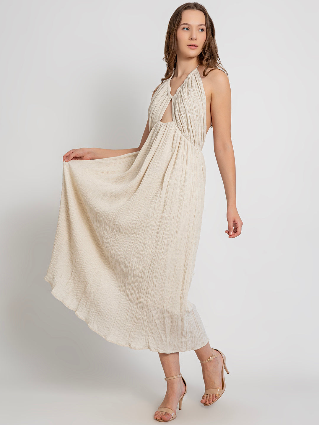 Tomika Backless Maxi Dress with Halterneck