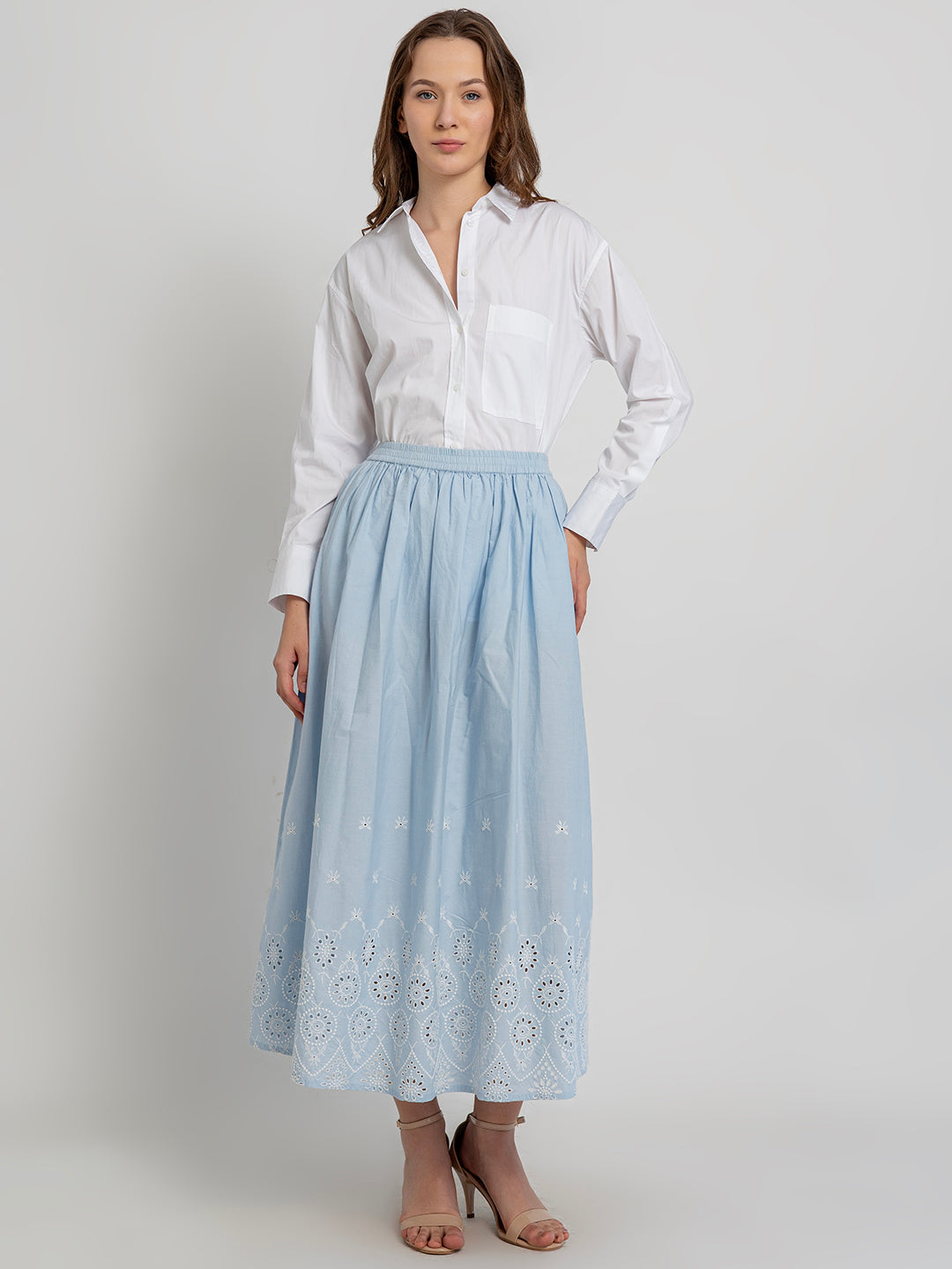 Misaki Maxi Skirt with Border Embroidery Detail