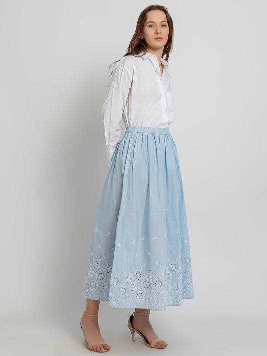 Misaki Maxi Skirt with Border Embroidery Detail