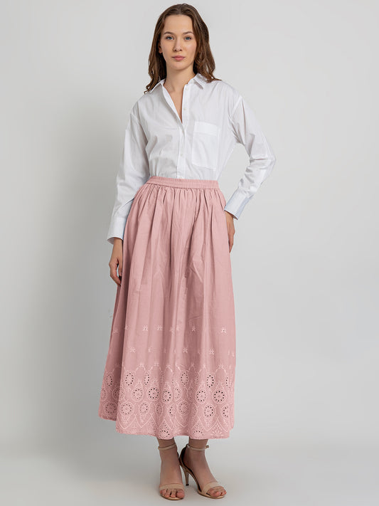 Misaki Maxi Skirt with Border Embroidery Detail