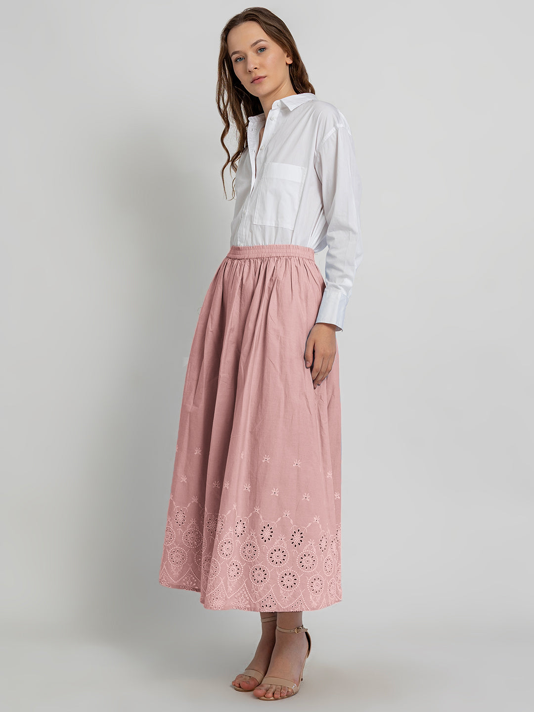 Misaki Maxi Skirt with Border Embroidery Detail