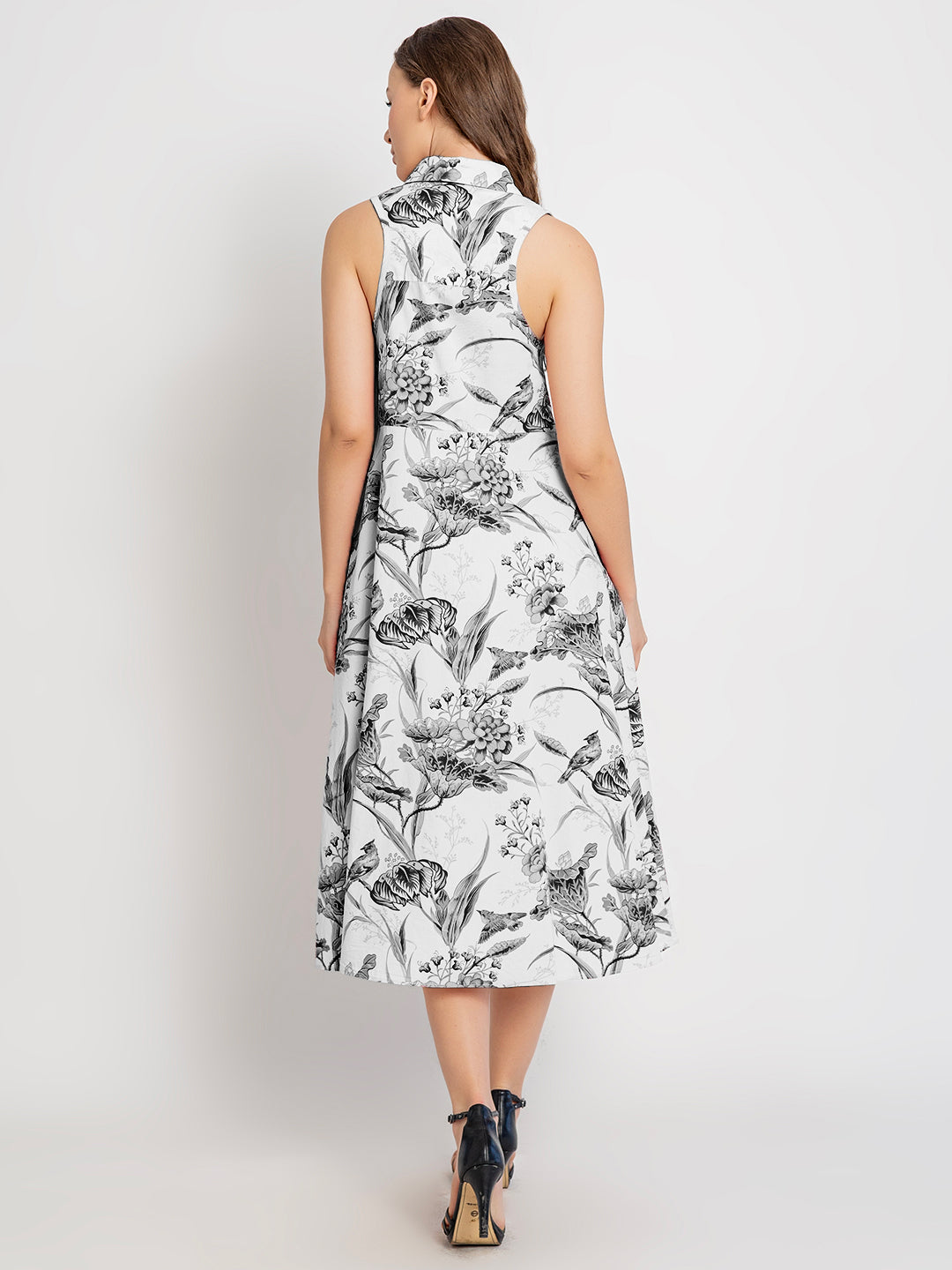 Himari Cotton Racerback Midi Dress with Soft Collar & Asymmetrical Hem