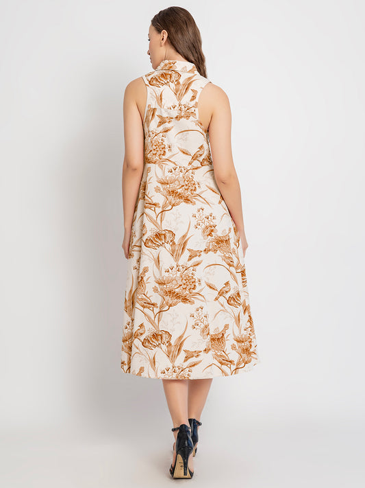Himari Cotton Racerback Midi Dress with Soft Collar & Asymmetrical Hem